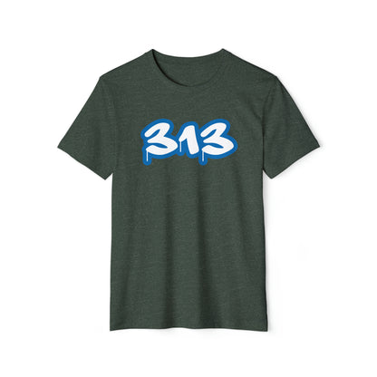 Detroit '313' T-Shirt (Azure Tag Font) | Unisex Recycled Organic