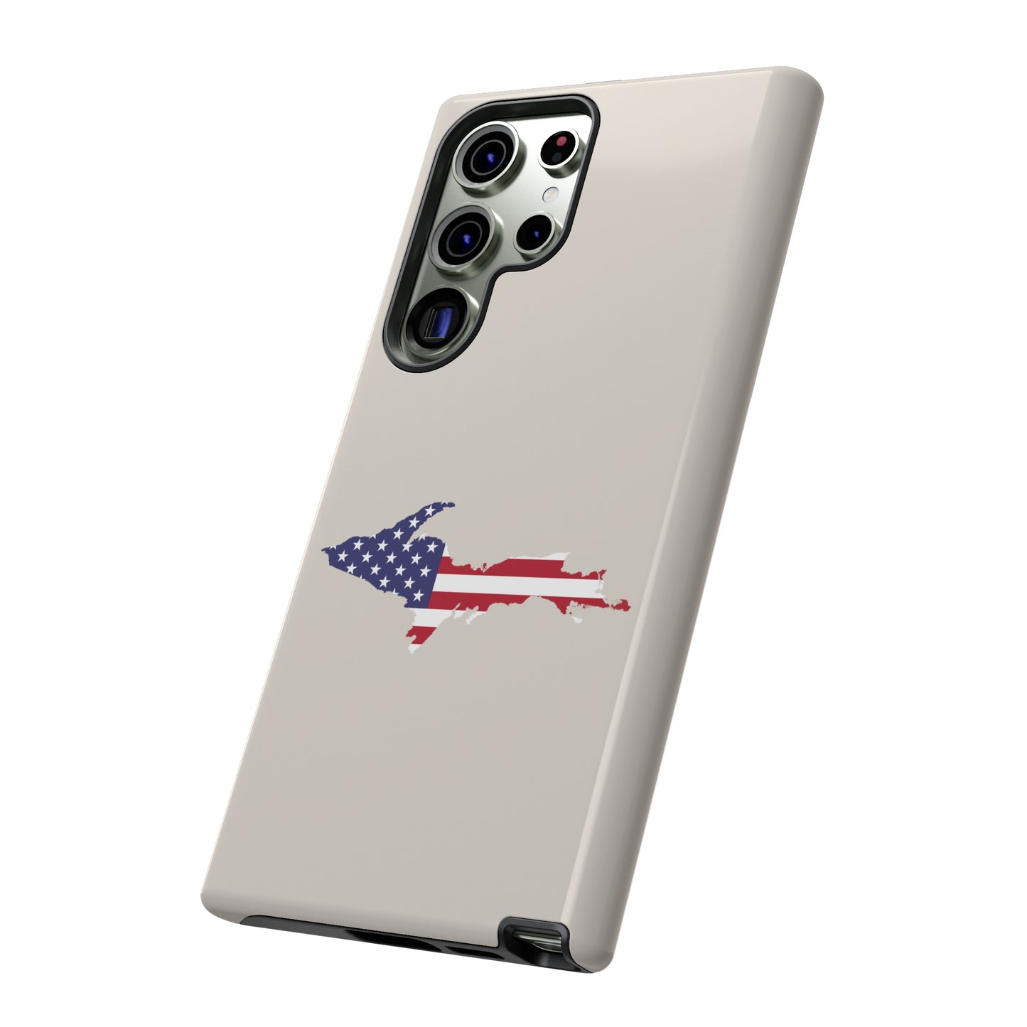 Michigan Upper Peninsula Tough Phone Case (Canvas Color w/ UP USA Flag Outline) | Samsung & Pixel Android