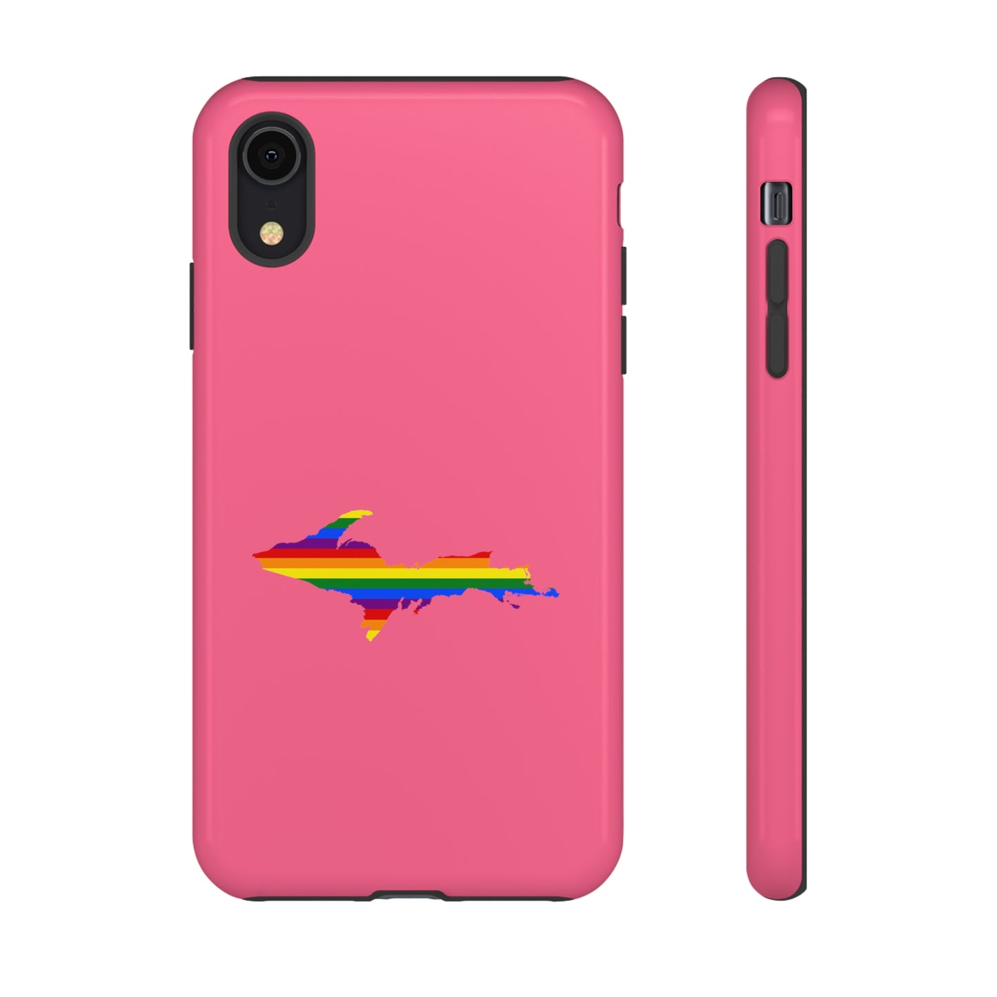 Michigan Upper Peninsula Tough Phone Case (Rhodochrosite Pink w/ UP Pride Flag Outline) | Apple iPhone