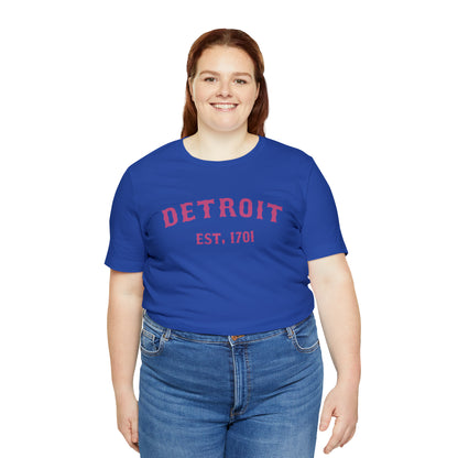 'Detroit EST. 1701' T-Shirt (Apple Blossom Pink Ballpark Font) | Unisex Standard