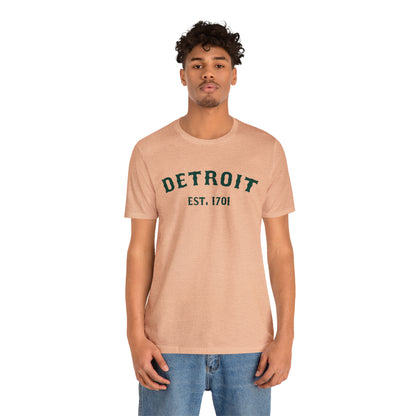 'Detroit EST. 1701' T-Shirt (Laconic Green Ballpark Font) | Unisex Standard