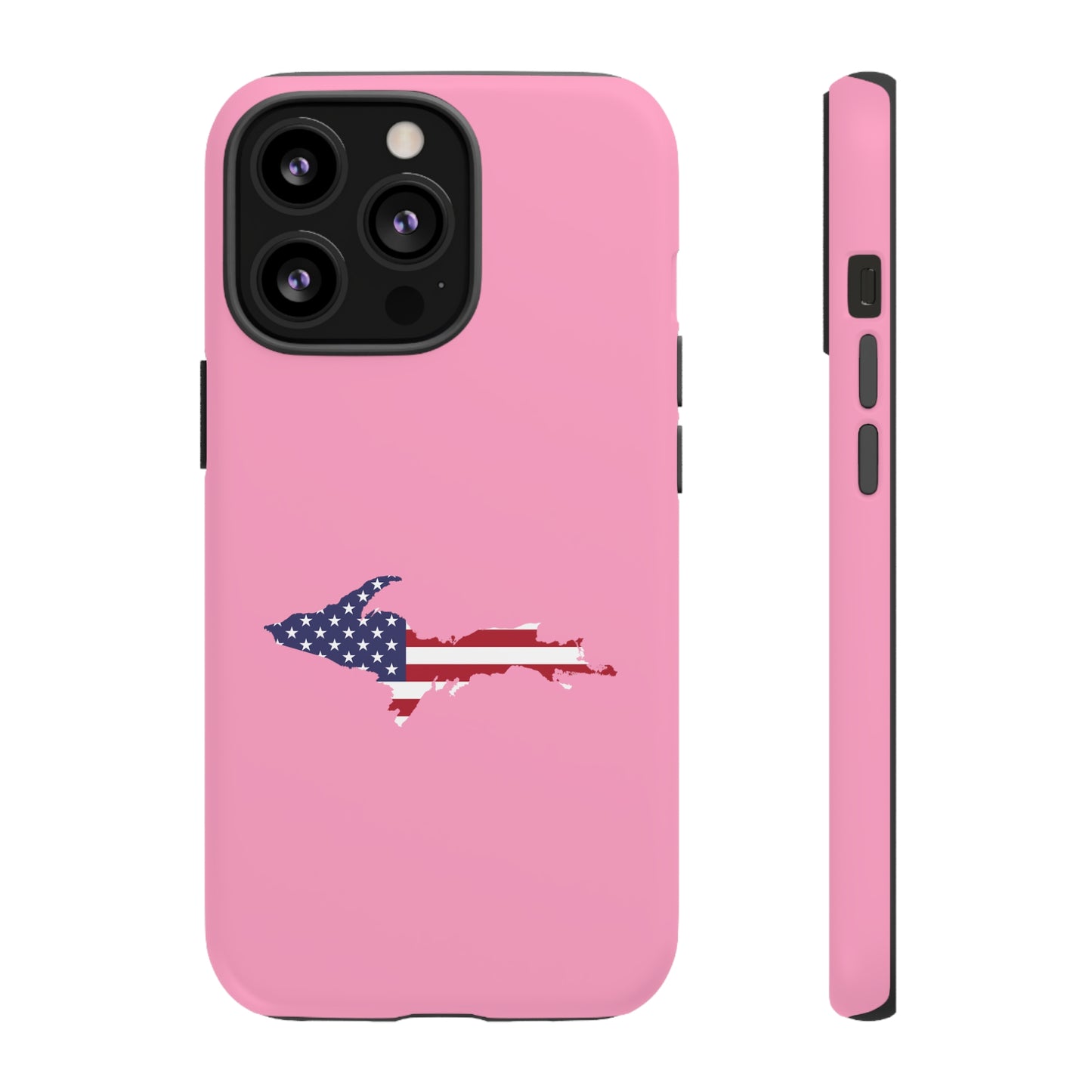 Michigan Upper Peninsula Tough Phone Case ('67 Caddie Pink w/ UP USA Flag Outline) | Apple iPhone