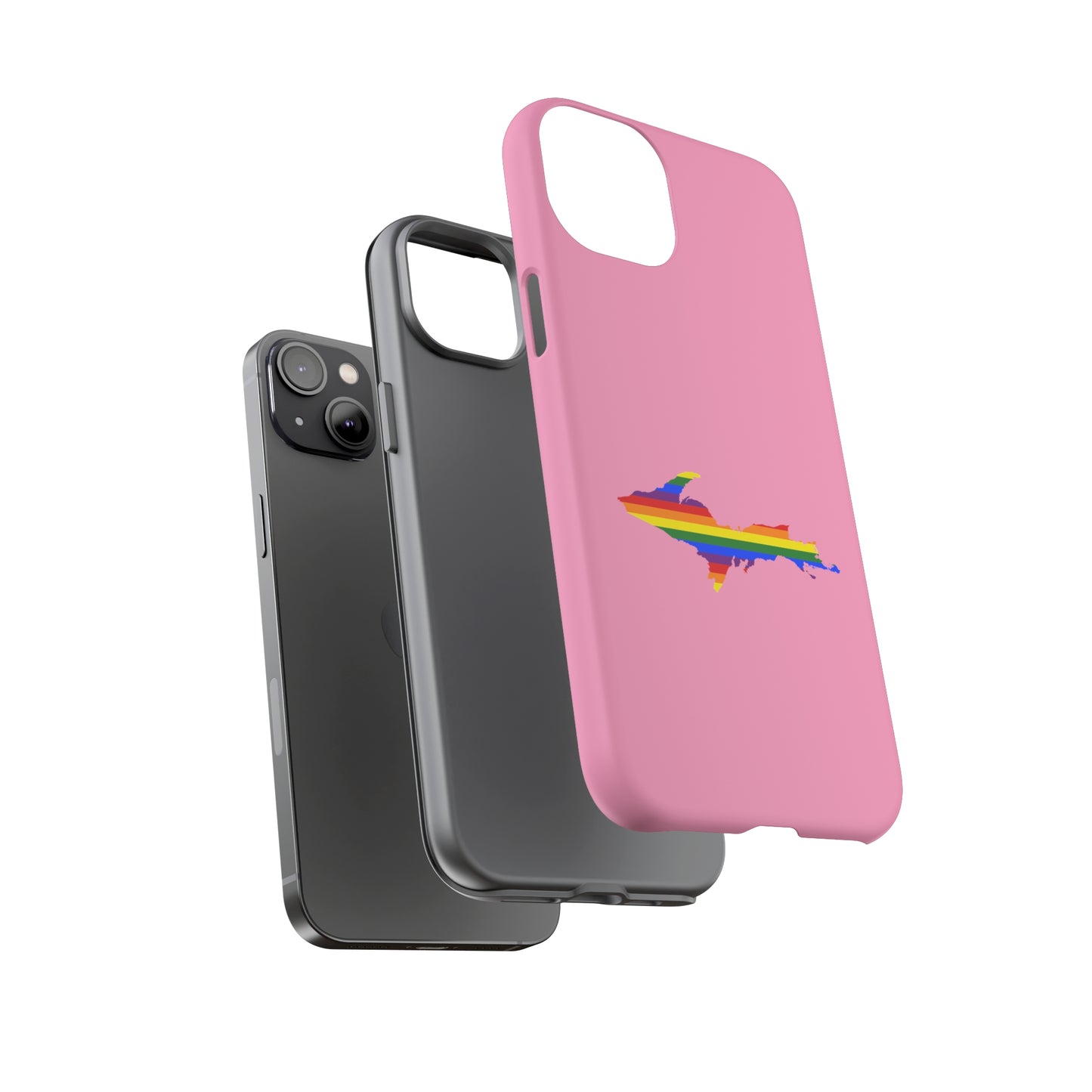 Michigan Upper Peninsula Tough Phone Case ('67 Pink Caddie w/ UP Pride Flag Outline) | Apple iPhone