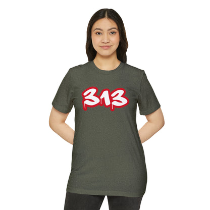 Detroit '313' T-Shirt (Aliform Red Tag Font) | Unisex Recycled Organic