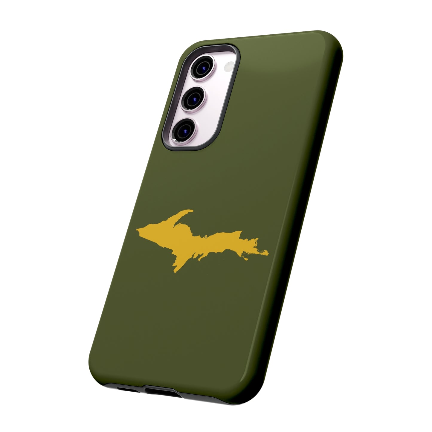 Michigan Upper Peninsula Tough Phone Case (Army Green w/ Gold UP Outline) | Samsung & Pixel Android