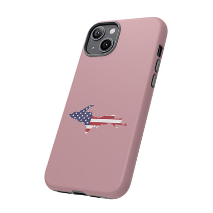 Michigan Upper Peninsula Tough Phone Case (Cherry Blossom Pink w/ UP USA Flag Outline) | Apple iPhone