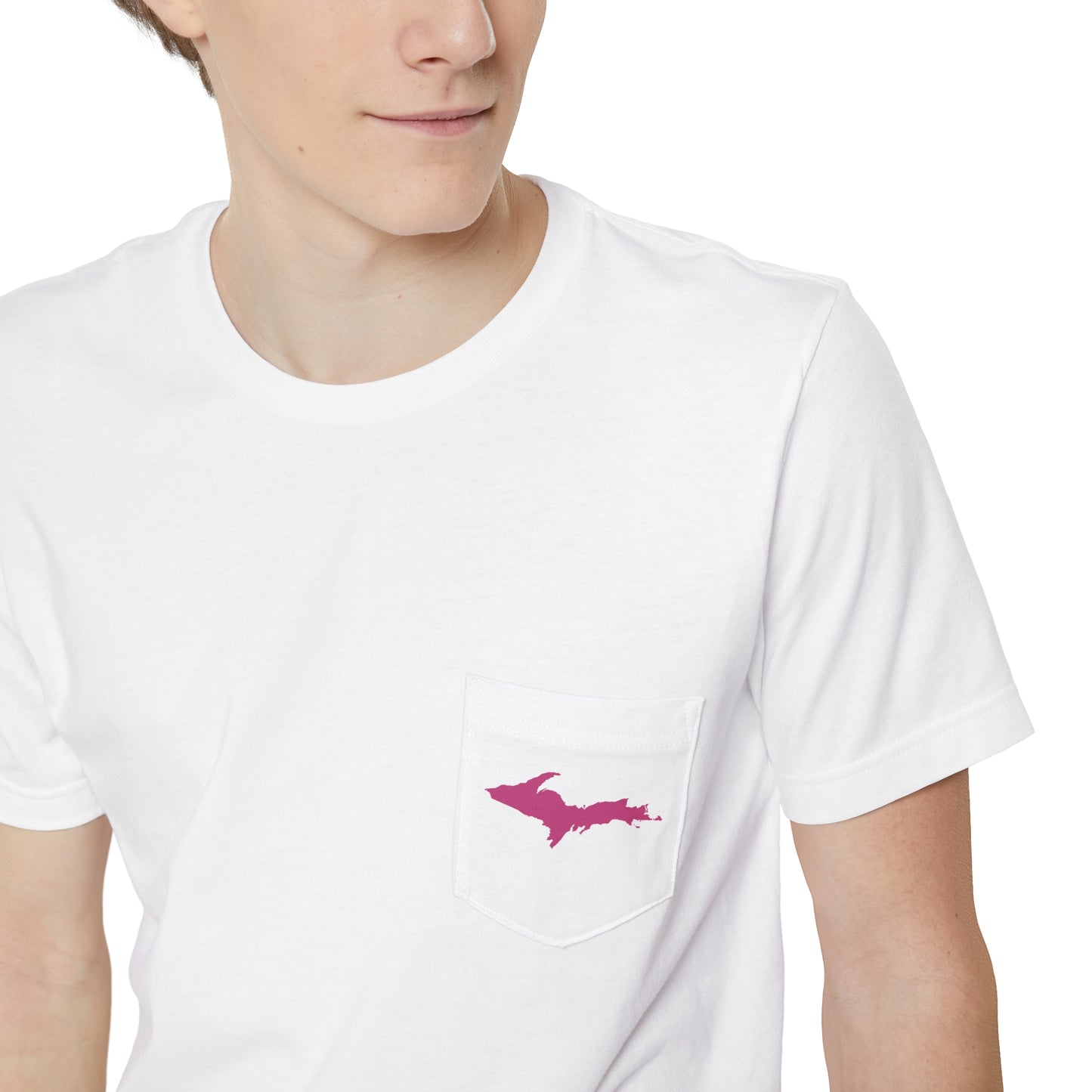 Michigan Upper Peninsula Pocket T-Shirt (w/ Pink UP Outline) | Unisex Standard