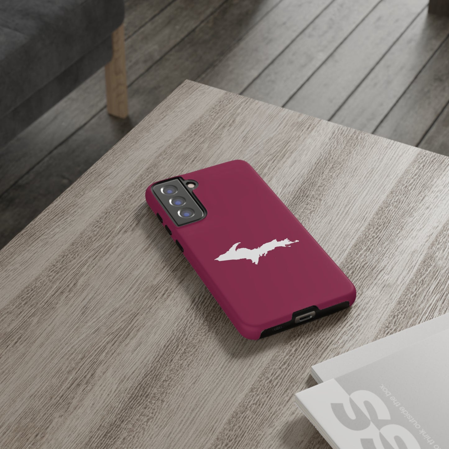 Michigan Upper Peninsula Tough Phone Case (Ruby Red w/ UP Outline) | Samsung & Pixel Android