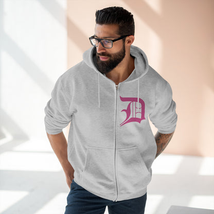 Detroit 'Old English D' Hoodie (Apple Blossom Pink) | Unisex Full Zip