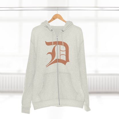 Detroit 'Old English D' Hoodie (Full-Body Copper Color) | Unisex Full Zip