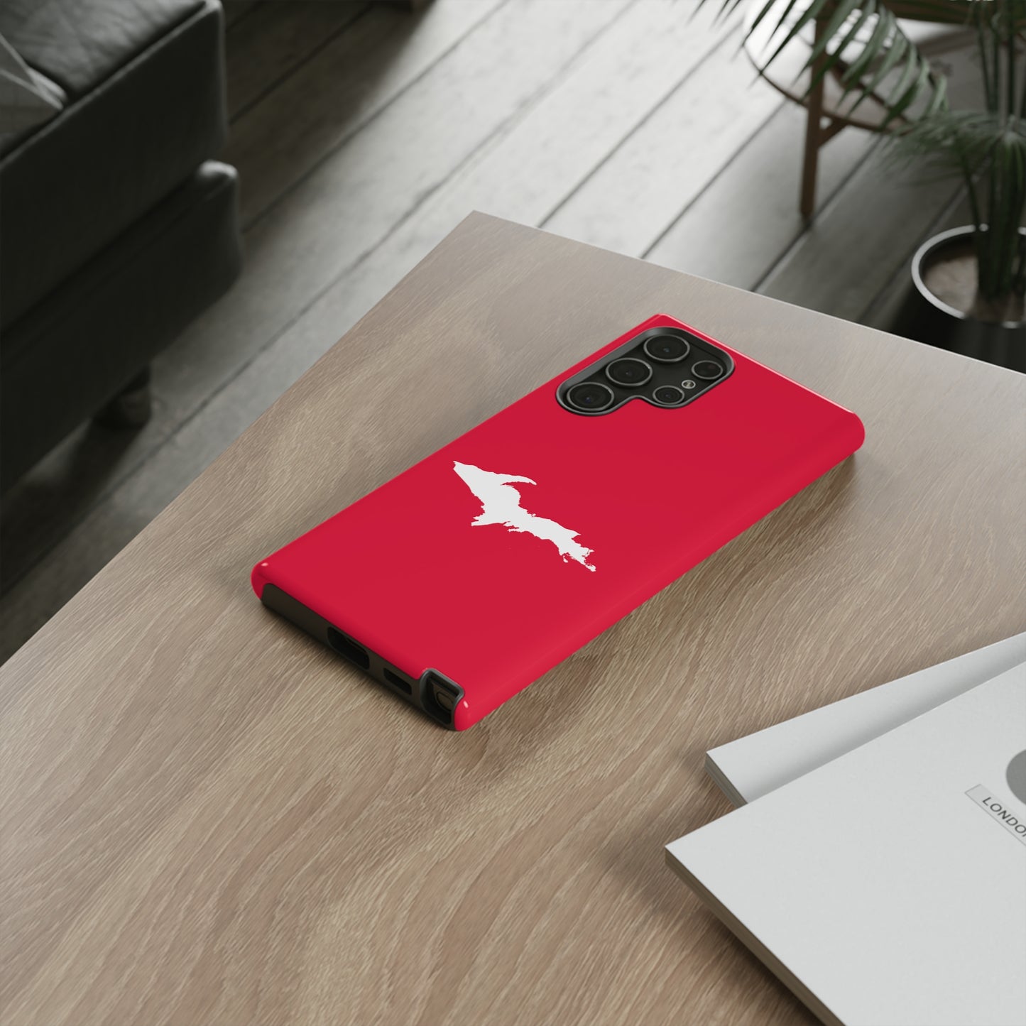 Michigan Upper Peninsula Tough Phone Case (Lighthouse Red w/ UP Outline) | Samsung & Pixel Android