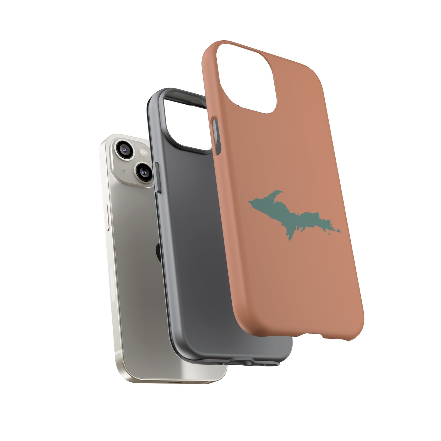 Michigan Upper Peninsula Tough Phone Case (Copper Color w/ Copper Green UP Outline) | Apple iPhone