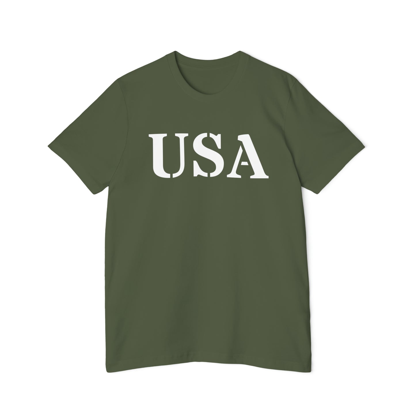 'USA' T-Shirt (Army Stencil Font) | Made in USA