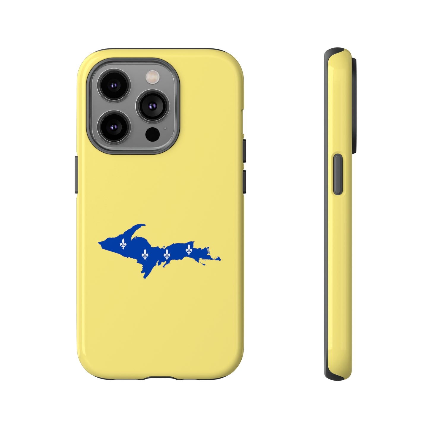 Michigan Upper Peninsula Tough Phone Case (Yellow Cherry Color w/ UP Quebec Flag Outline) | Apple iPhone