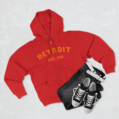 'Detroit EST. 1701' Hoodie (Orange Ballpark Font) | Unisex Full Zip