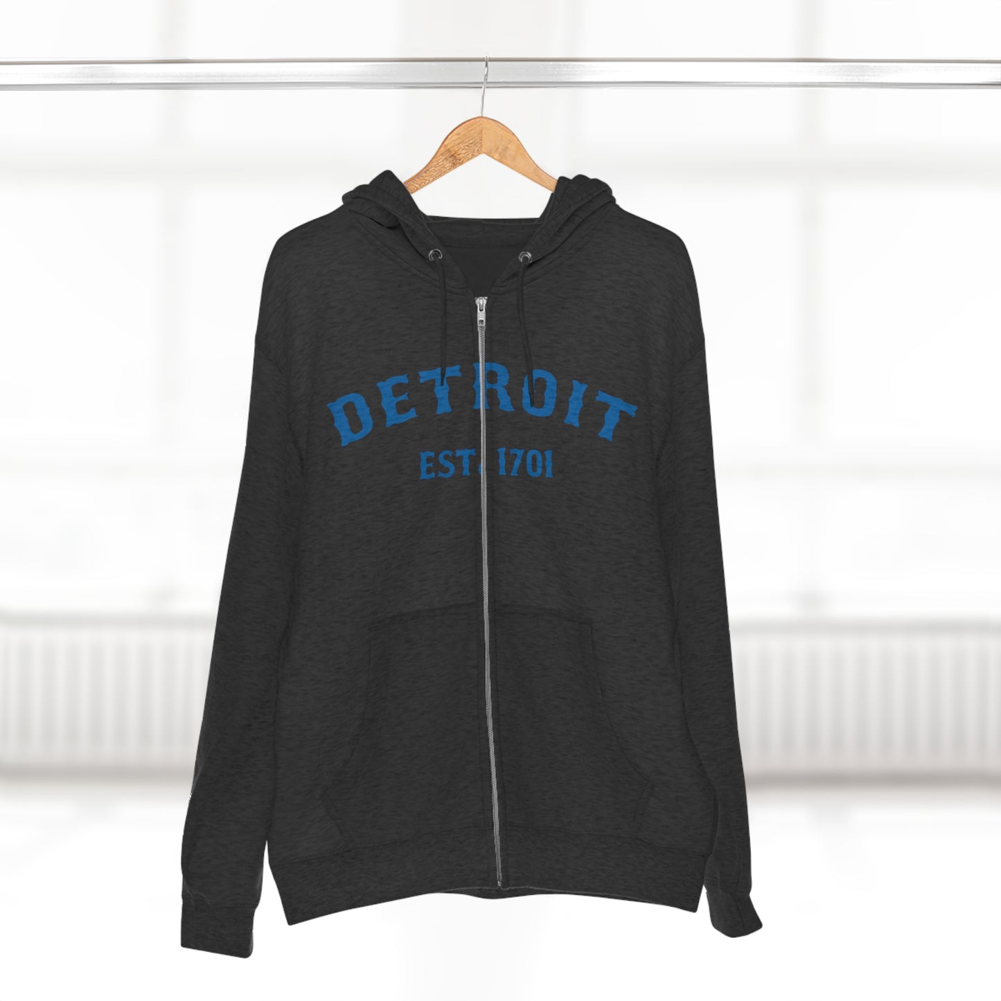 'Detroit EST. 1701' Hoodie (Azure Ballpark Font) | Unisex Full Zip