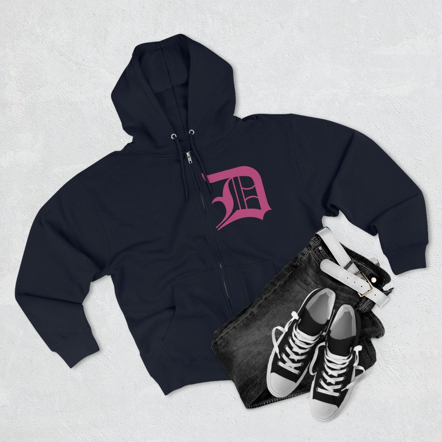 Detroit 'Old English D' Hoodie (Apple Blossom Pink) | Unisex Full Zip