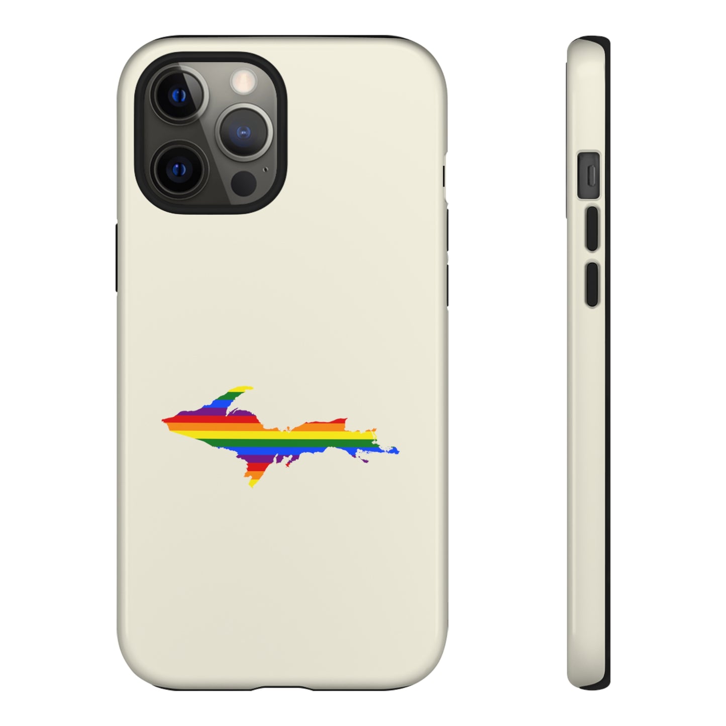 Michigan Upper Peninsula Tough Phone Case (Ivory Color w/ UP Pride Flag Outline) | Apple iPhone