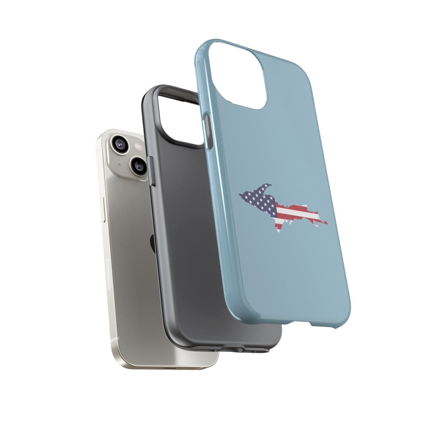 Michigan Upper Peninsula Tough Phone Case (Opal Blue w/ UP USA Flag Outline) | Apple iPhone