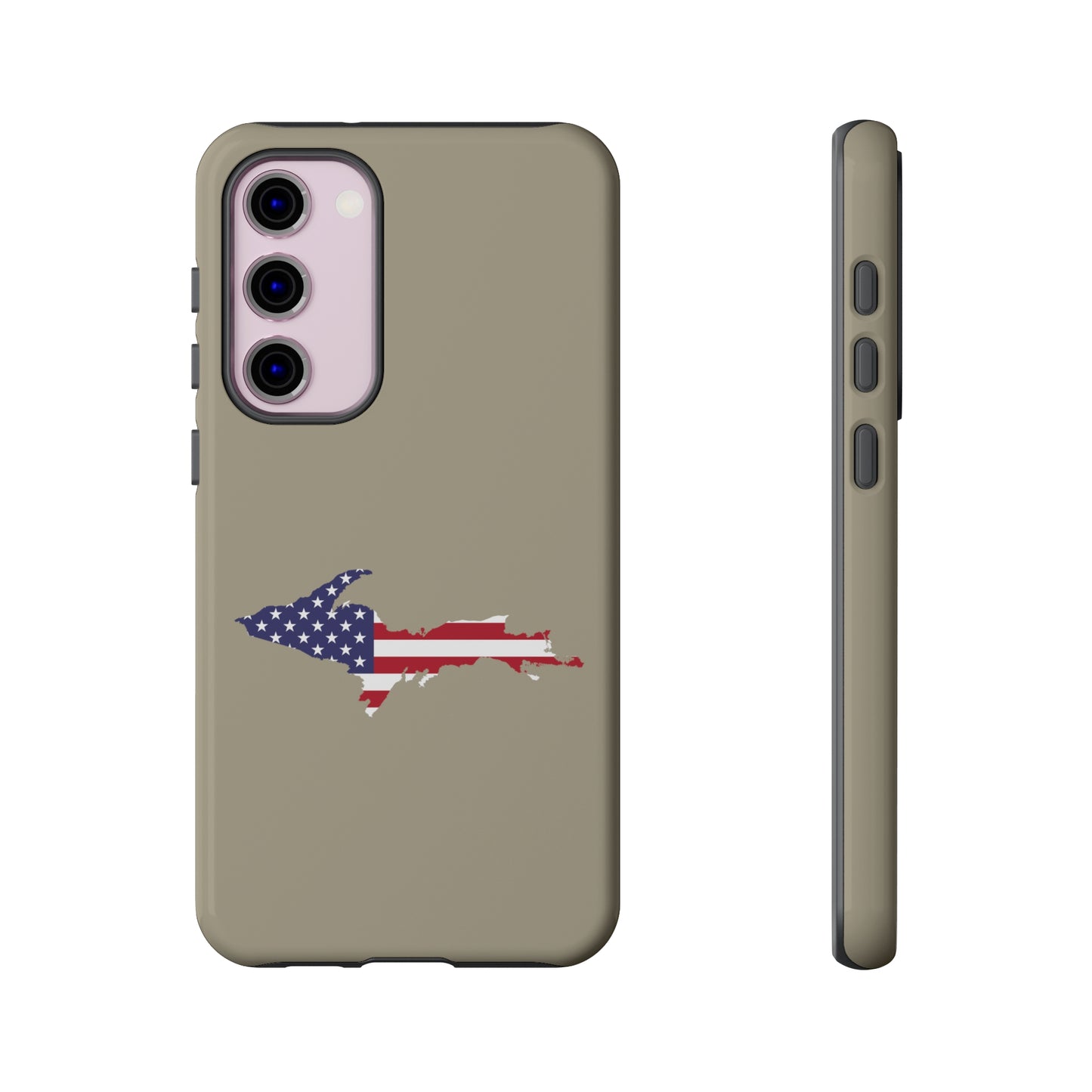 Michigan Upper Peninsula Tough Phone Case (Petoskey Stone Beige w/ UP USA Flag Outline) | Samsung & Pixel Android