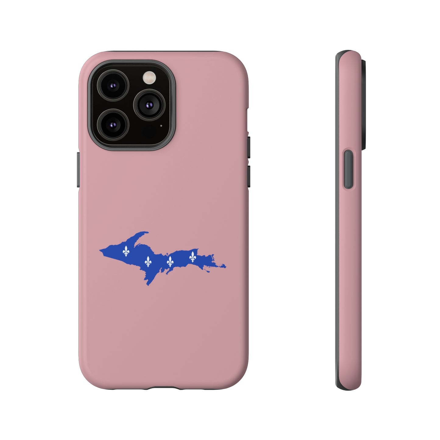 Michigan Upper Peninsula Tough Phone Case (Cherry Blossom Pink w/ UP Quebec Flag Outline) | Apple iPhone