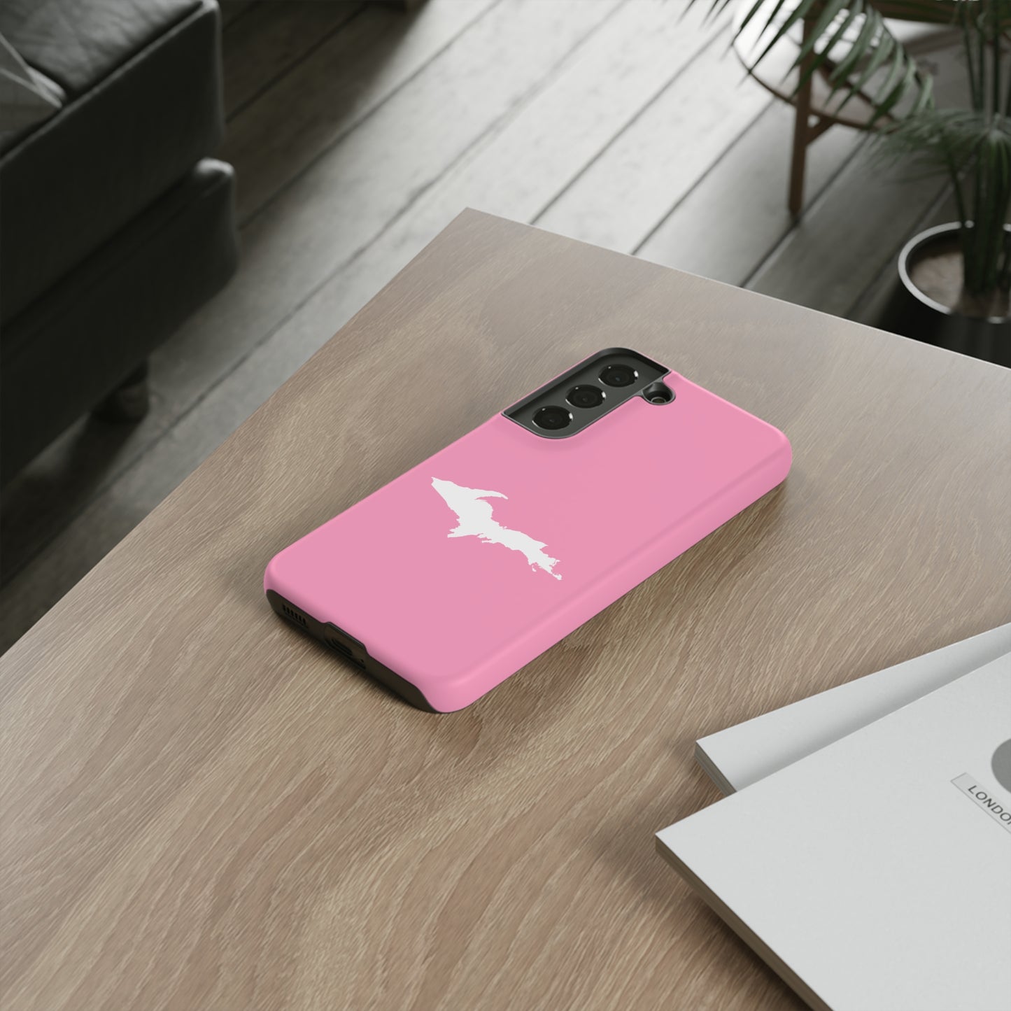 Michigan Upper Peninsula Tough Phone Case ('67 Caddie Pink w/ UP Outline) | Samsung & Pixel Android