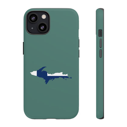 Michigan Upper Peninsula Tough Phone Case (Copper Green w/ UP Finland Flag Outline) | Apple iPhone