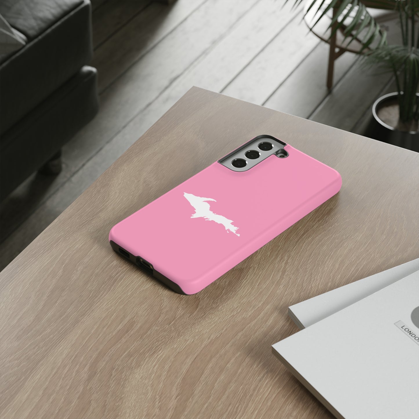 Michigan Upper Peninsula Tough Phone Case ('67 Caddie Pink w/ UP Outline) | Samsung & Pixel Android