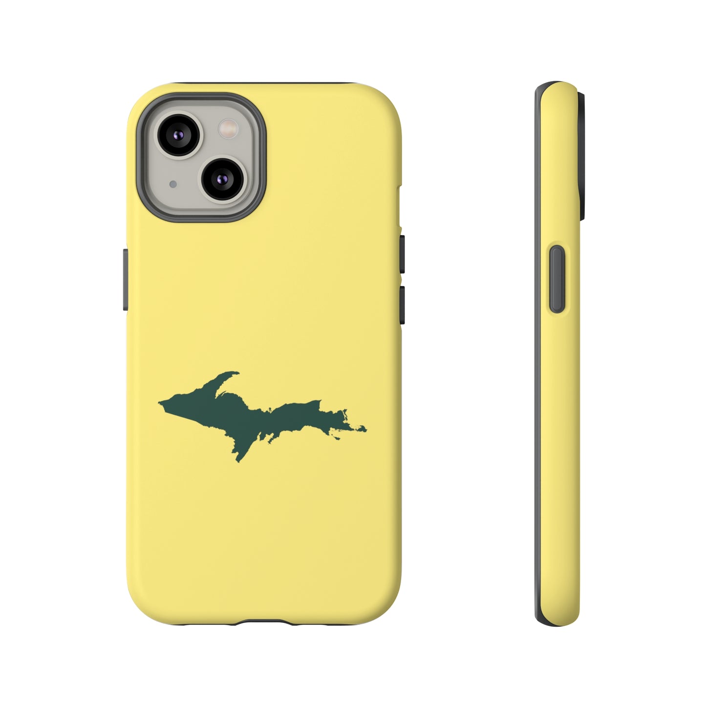 Michigan Upper Peninsula Tough Phone Case (Yellow Cherry Color w/ Green UP Outline) | Apple iPhone