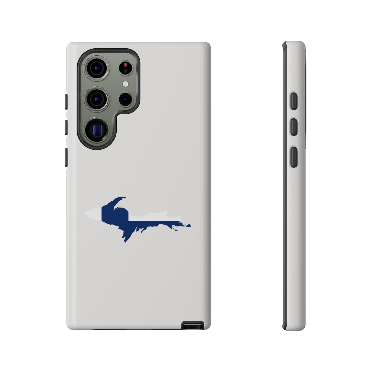 Michigan Upper Peninsula Tough Phone Case (Birch Bark White w/ UP Finland Flag Outline) | Samsung & Pixel Android