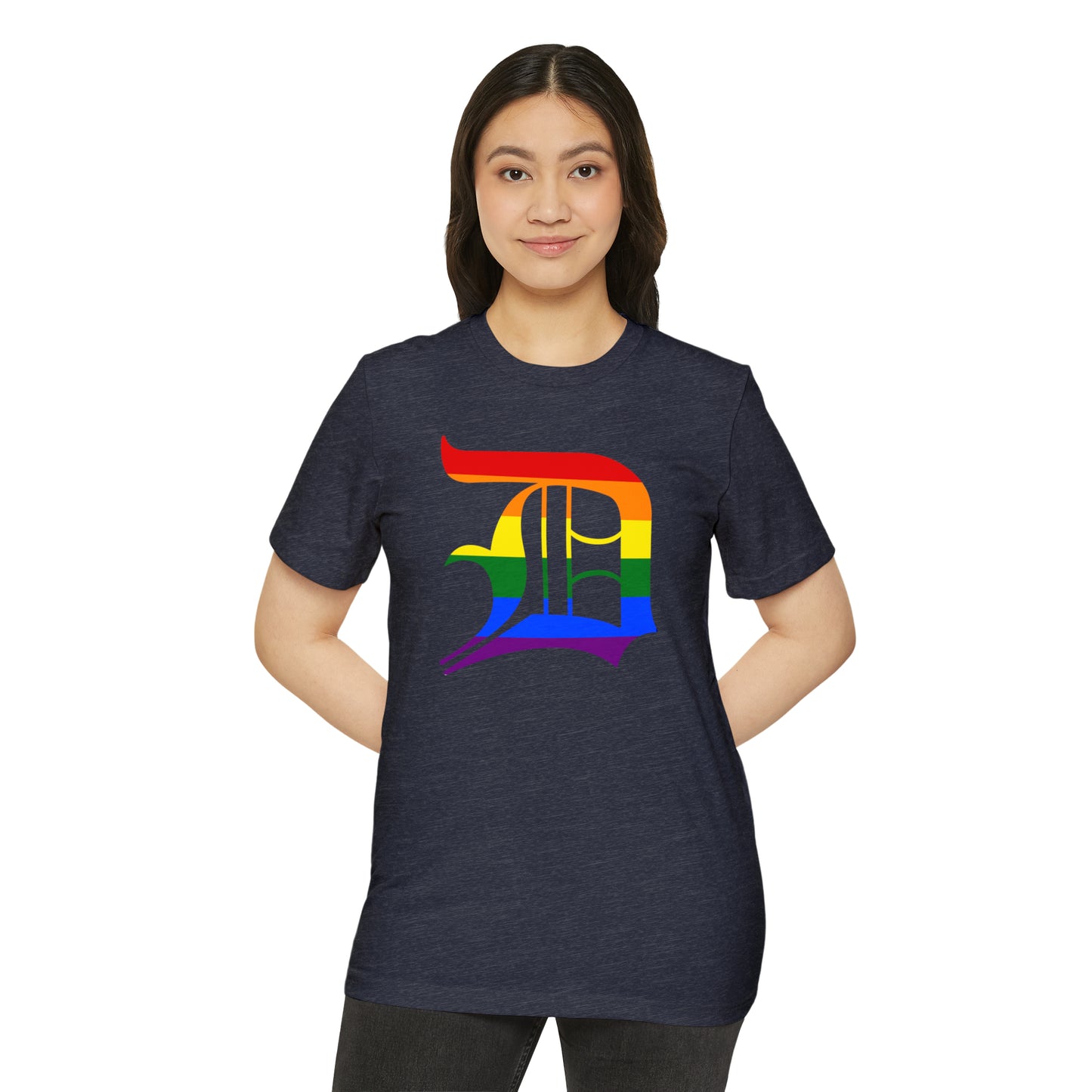 Detroit 'Old English D' T-Shirt (Rainbow Pride Edition) | Unisex Recycled Organic