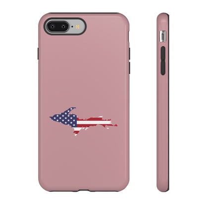 Michigan Upper Peninsula Tough Phone Case (Cherry Blossom Pink w/ UP USA Flag Outline) | Apple iPhone