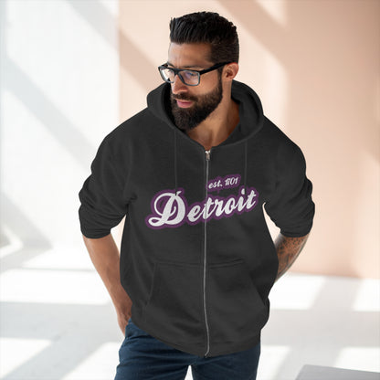 'Detroit EST 1701' Hoodie (Plum Script Font) | Unisex Full Zip