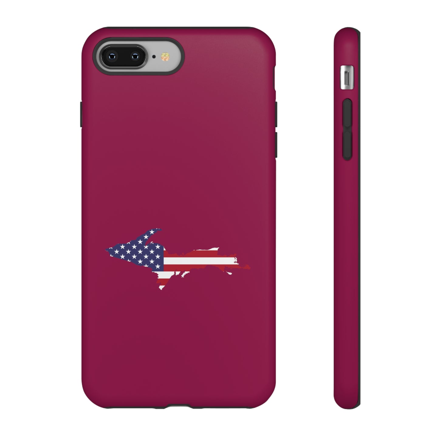 Michigan Upper Peninsula Tough Phone Case (Ruby Red w/ UP USA Flag Outline) | Apple iPhone