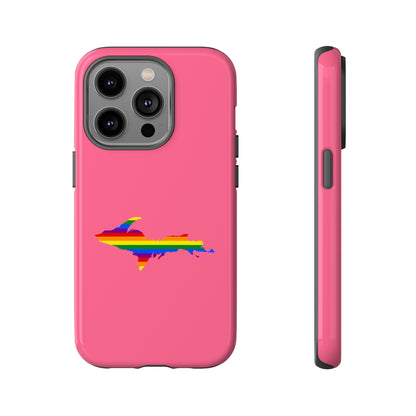 Michigan Upper Peninsula Tough Phone Case (Rhodochrosite Pink w/ UP Pride Flag Outline) | Apple iPhone