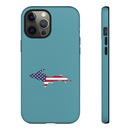 Michigan Upper Peninsula Tough Phone Case (Lake Huron Blue w/ UP USA Flag Outline) | Apple iPhone