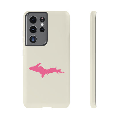 Michigan Upper Peninsula Tough Phone Case (Ivory Color w/ Pink UP Outline) | Samsung & Pixel Android