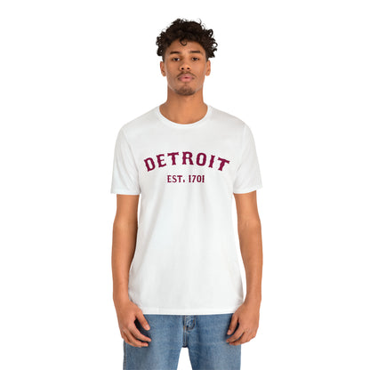 'Detroit EST. 1701' T-Shirt (Ruby Red Ballpark Font) | Unisex Standard