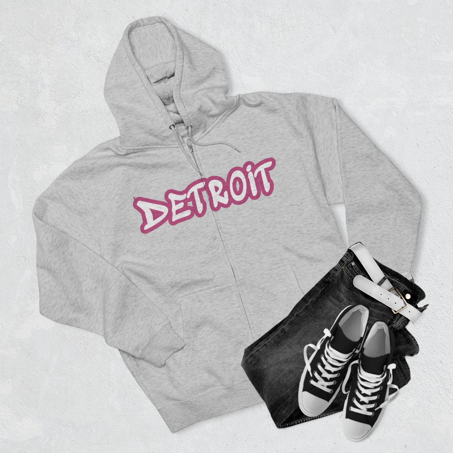 Detroit' Hoodie (Apple Blossom Pink Tag Font) | Unisex Full Zip