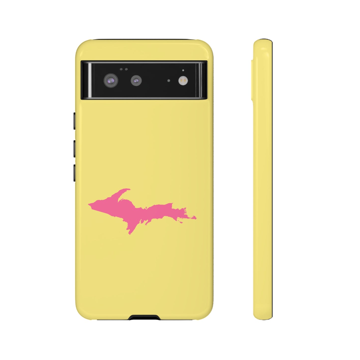 Michigan Upper Peninsula Tough Phone Case (Yellow Cherry Color w/ Pink UP Outline) | Samsung & Pixel Android