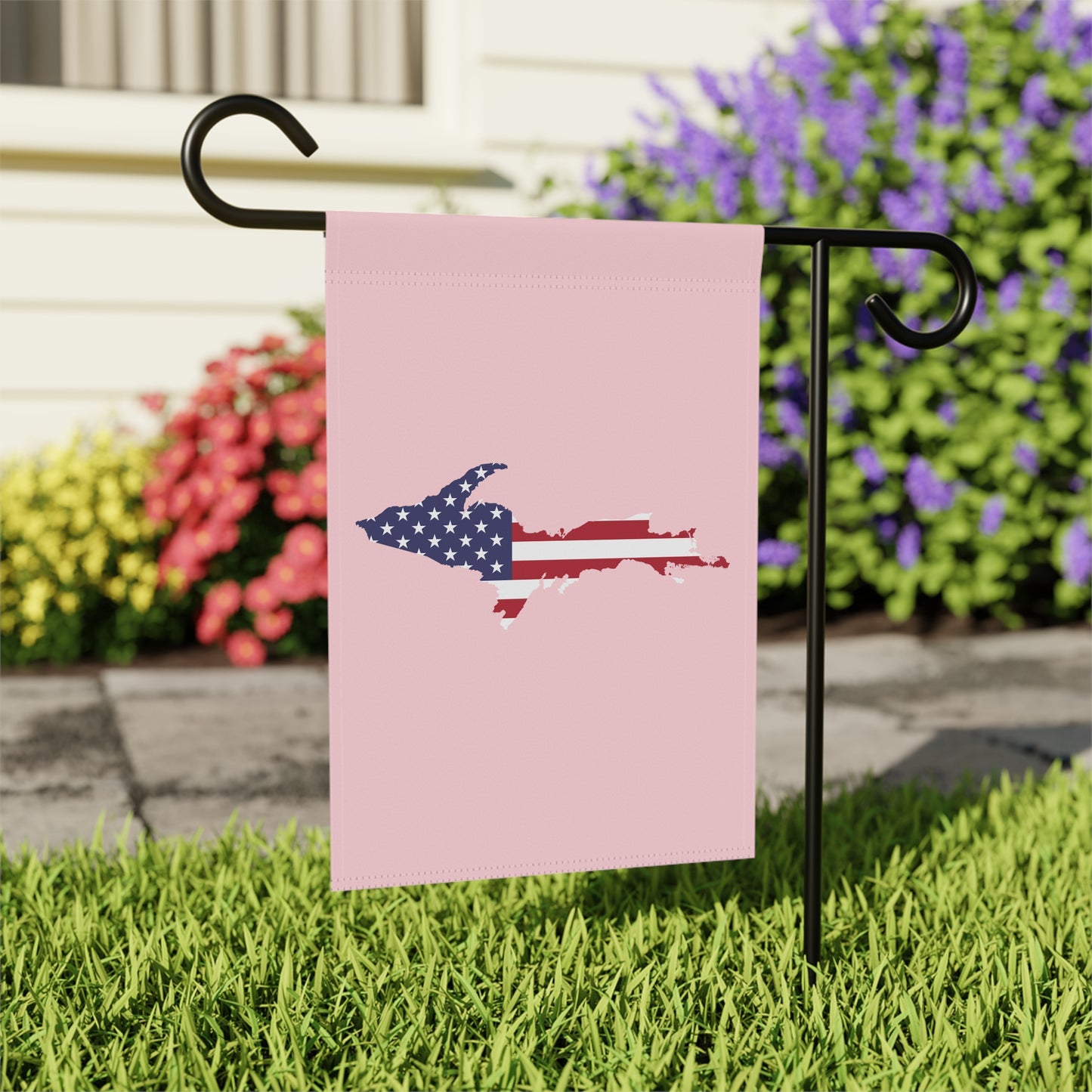 Michigan Upper Peninsula Home & Garden Flag (w/ UP USA Flag) | Pale Pink