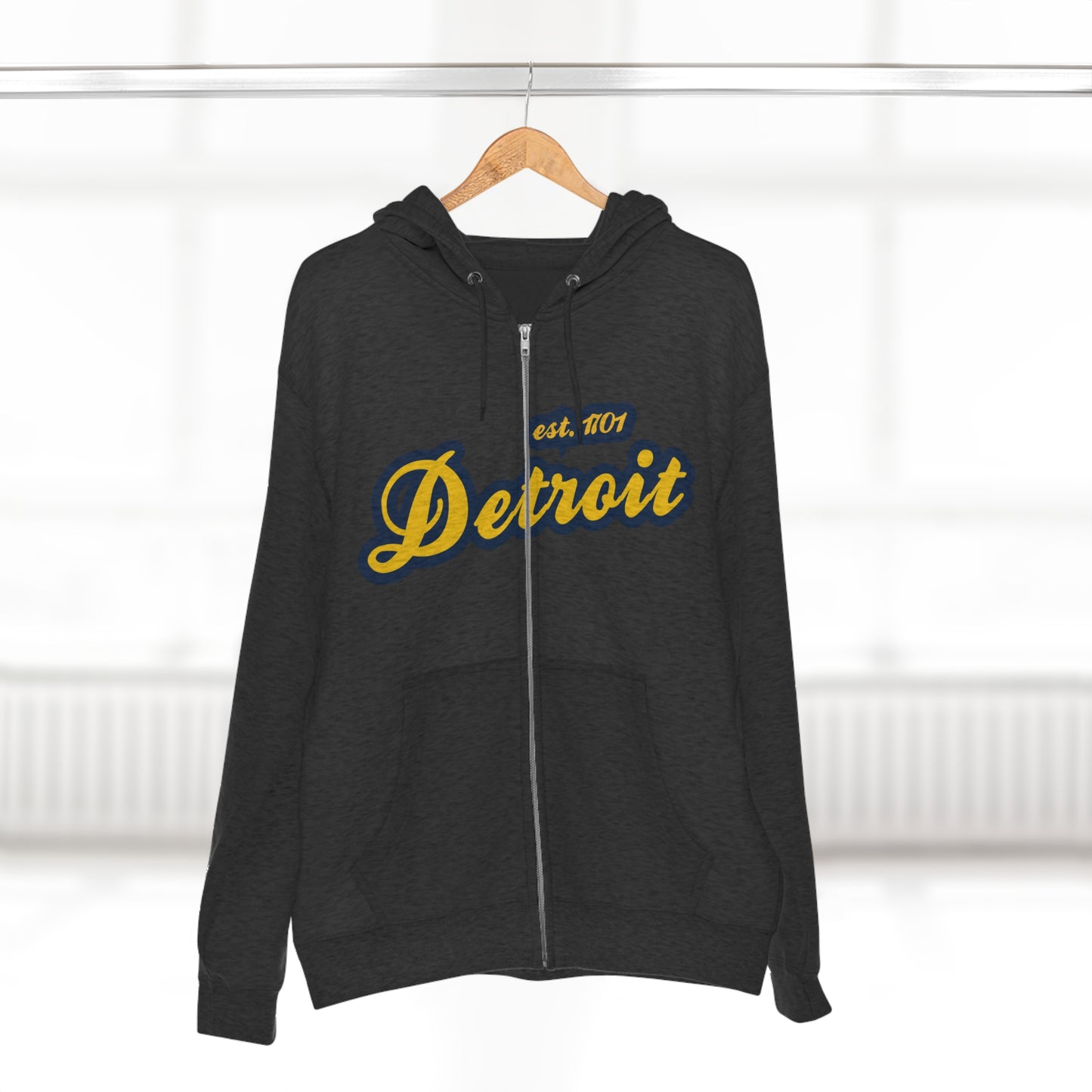 Detroit EST 1701' Hoodie (Gold/Navy Script Font) | Unisex Full Zip