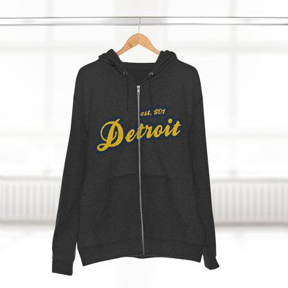 Detroit EST 1701' Hoodie (Gold/Navy Script Font) | Unisex Full Zip