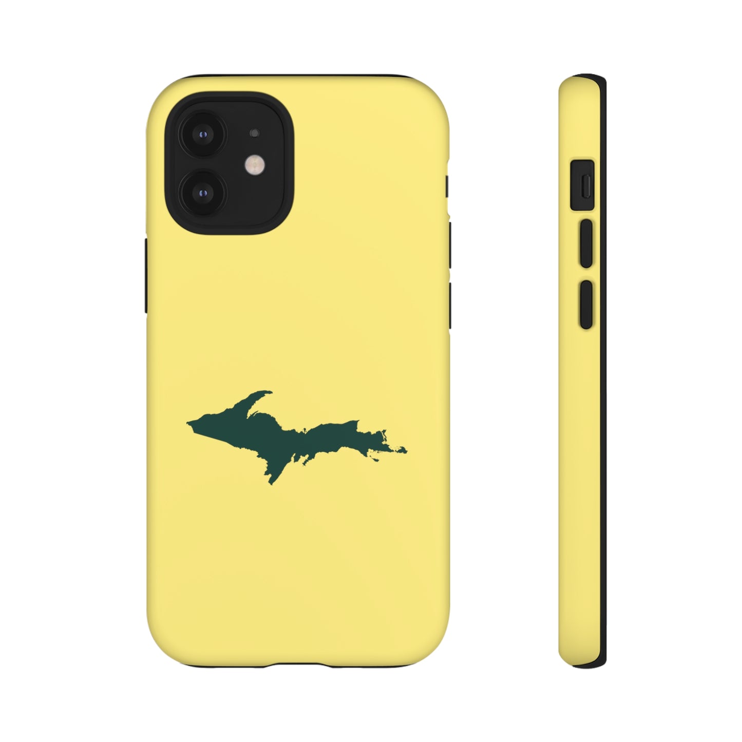 Michigan Upper Peninsula Tough Phone Case (Yellow Cherry Color w/ Green UP Outline) | Apple iPhone