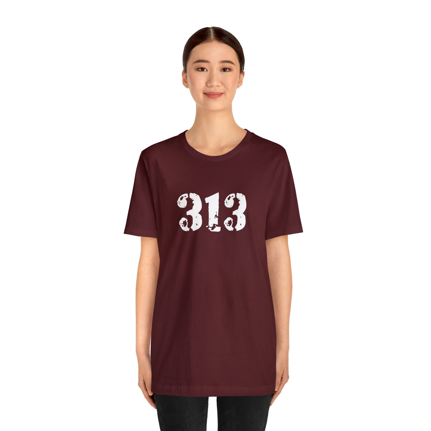 Detroit '313' T-Shirt (Distressed Stencil Font) | Unisex Standard Fit