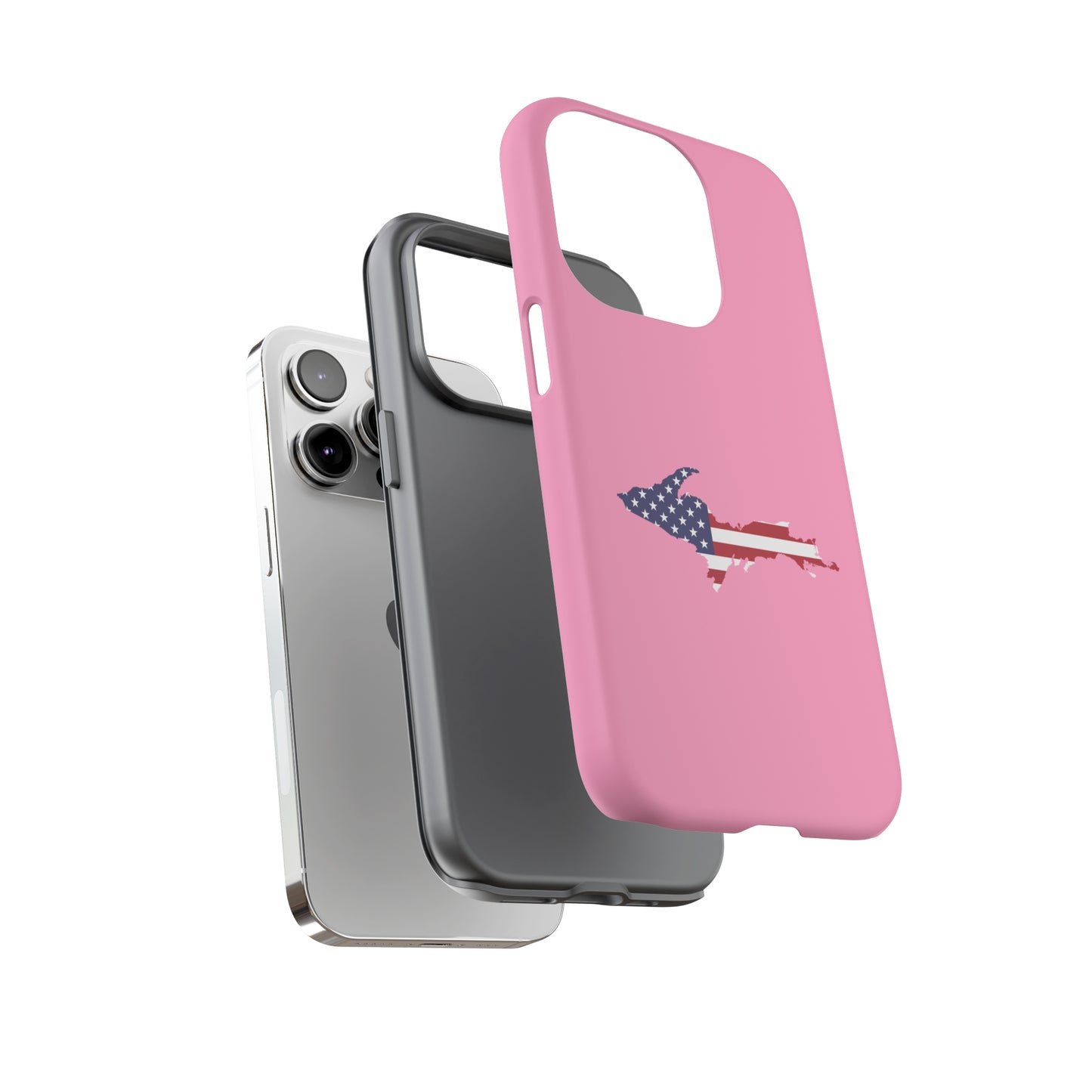 Michigan Upper Peninsula Tough Phone Case ('67 Caddie Pink w/ UP USA Flag Outline) | Apple iPhone