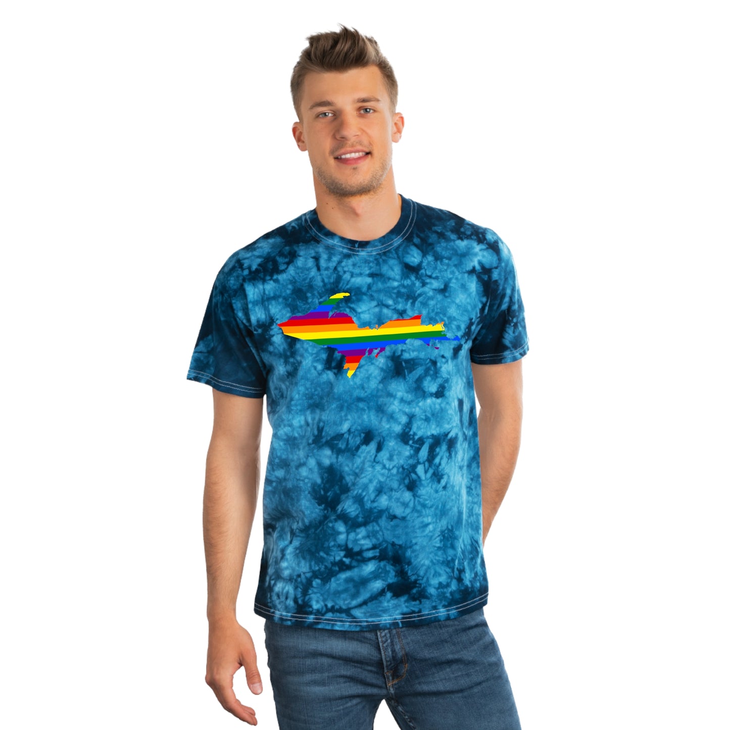 Michigan Upper Peninsula Tie-Dye T-Shirt (w/ UP Pride Flag) | Unisex Crystal