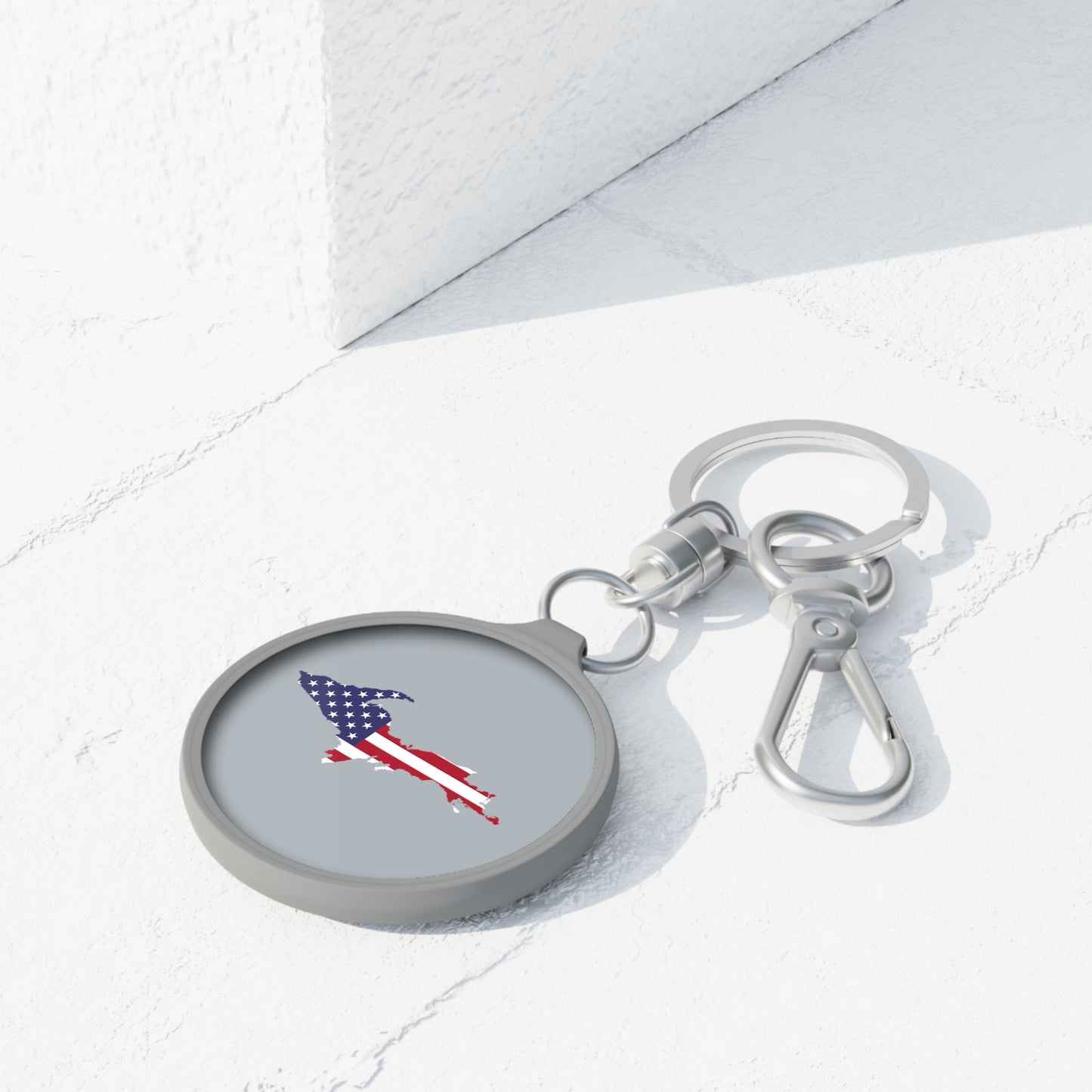 Michigan Upper Peninsula Keyring (w/ UP USA Flag) | Silver