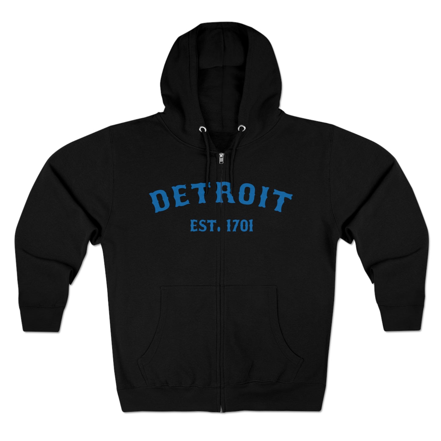 'Detroit EST. 1701' Hoodie (Azure Ballpark Font) | Unisex Full Zip