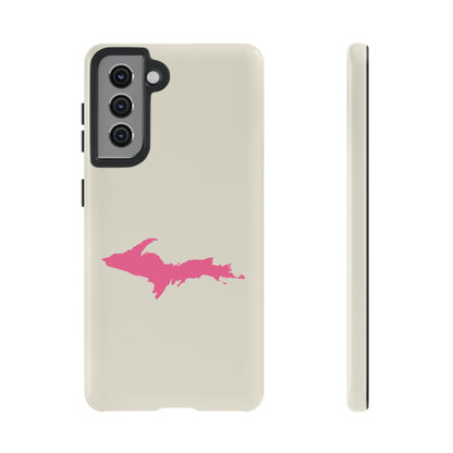 Michigan Upper Peninsula Tough Phone Case (Ivory Color w/ Pink UP Outline) | Samsung & Pixel Android